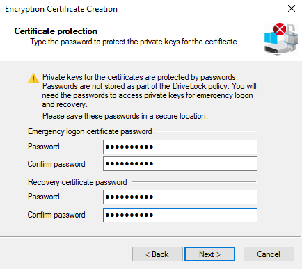 Create encryption certificates